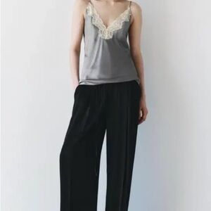 ZARA | ZW Collection Satin Effect Gray Camisole with Cream Lace Top